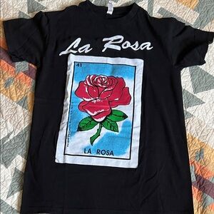 Alstyle Black Tee with Rose Design